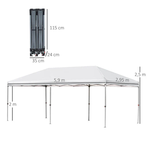 Rootz Folding Gazebo - Garden Gazebo - Pop-up Gazebo - Steel + Oxford + Mesh With Bag - Outdoor - Cream White - 5.9 x 2.95 x 2.5 m