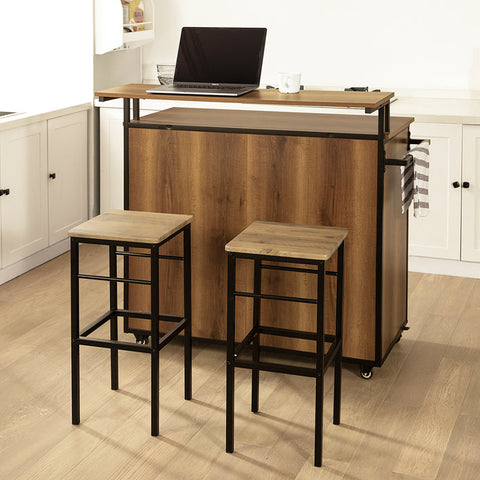 Rootz Kitchen Trolley with Worktop - Kitchen Island - Mobile Kitchen Cabinet - Adjustable Shelves - Versatile Storage - Durable PB(E1) and Metal - 113cm x 106cm x 69cm