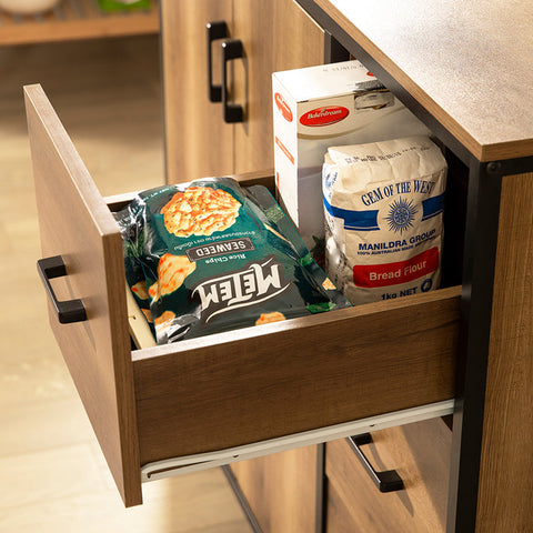 Rootz Kitchen Trolley with Worktop - Kitchen Island - Mobile Kitchen Cabinet - Adjustable Shelves - Versatile Storage - Durable PB(E1) and Metal - 113cm x 106cm x 69cm