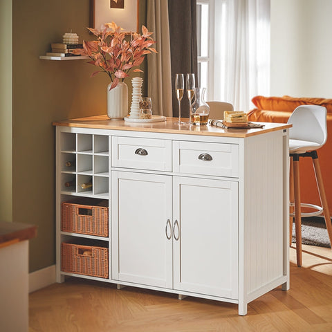 Rootz Kitchen Island - Bar Table - Beverage Station - Storage Cabinet - Rubberwood Top - 120cm x 90cm x 56cm