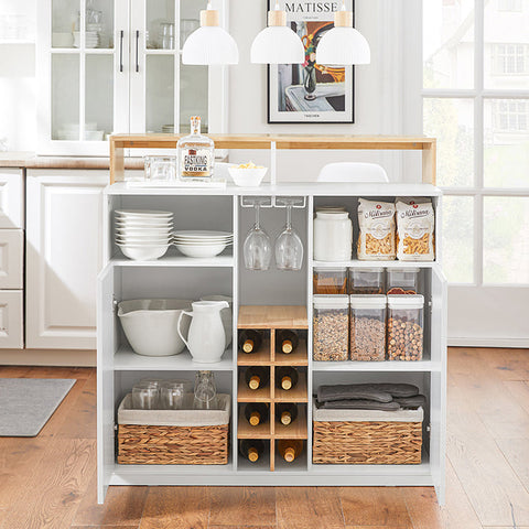 Rootz Kitchen Island - Bar Table - Sideboard - Expandable Design - Wine Storage - Glass Holders - Rubberwood Top - 105cm x 105cm x 60cm