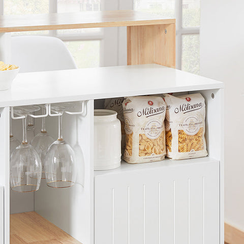 Rootz Kitchen Island - Bar Table - Sideboard - Expandable Design - Wine Storage - Glass Holders - Rubberwood Top - 105cm x 105cm x 60cm