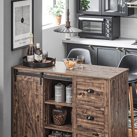 Rootz Kitchen Island - Bar Table - Wine Storage - Extra Workspace - 110x90x50cm - MDF & Rubber Wood