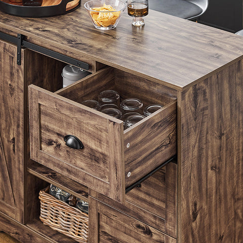 Rootz Kitchen Island - Bar Table - Wine Storage - Extra Workspace - 110x90x50cm - MDF & Rubber Wood