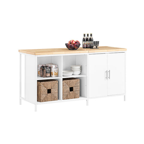 Rootz Kitchen Island Storage Cabinet - Dining Buffet - Display Stand - MDF - Metal Frame - Rubberwood Table Top - 170cm x 89cm x 60cm