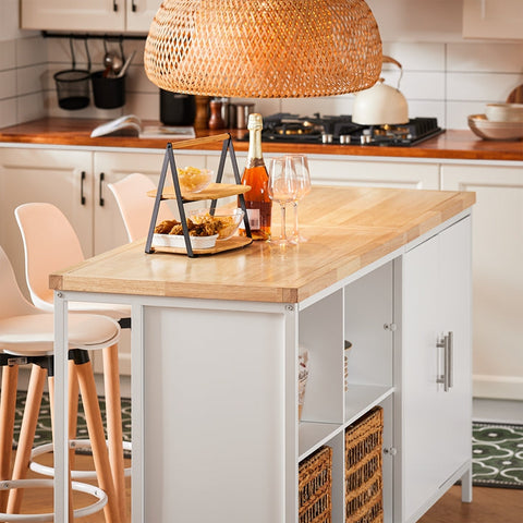 Rootz Kitchen Island Storage Cabinet - Dining Buffet - Display Stand - MDF - Metal Frame - Rubberwood Table Top - 170cm x 89cm x 60cm