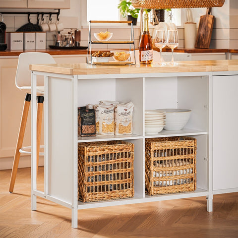 Rootz Kitchen Island Storage Cabinet - Dining Buffet - Display Stand - MDF - Metal Frame - Rubberwood Table Top - 170cm x 89cm x 60cm