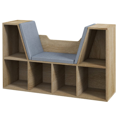 Rootz Bookshelf Bench - 2-in-1 Furniture - Modern Bookcase - 6 Compartments - Includes Cushions - 102L x 30W x 61H cm - Brown Grey