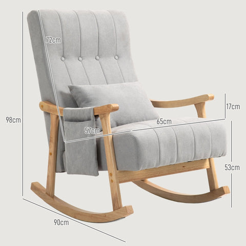 Rootz Rocking Chair - Nursing Chair - Swivel Rocker - Heavenly Soft Seat - Wide and Cozy - Beech Wood Frame - Gray - 65cm x 90cm x 98cm.