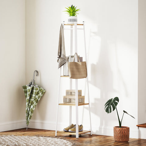 Rootz Clothes Rack - Coat Stand - Wardrobe Organizer - Space Saving - White and Brown- 42cm x 42cm x 170cm