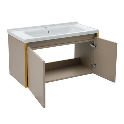 Rootz Light Brown Bathroom Furniture Set - Washbasin Cabinet - Vanity Unit - Easy to Clean - 90cm x 47cm x 48cm & Mirror Cabinet 80cm x 12cm x 75cm