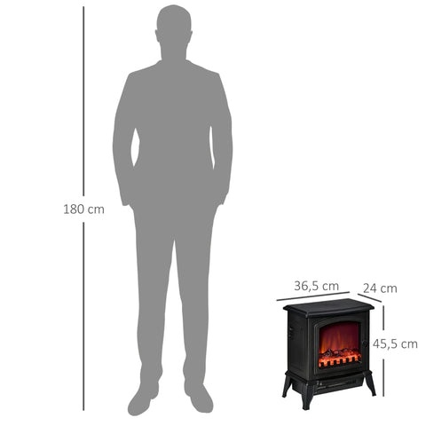 Rootz Electric Fireplace - Freestanding Heater - Flame Effect - Transparent Glass Door - 1000W/2000W - 36.5cm x 24cm x 45.5cm