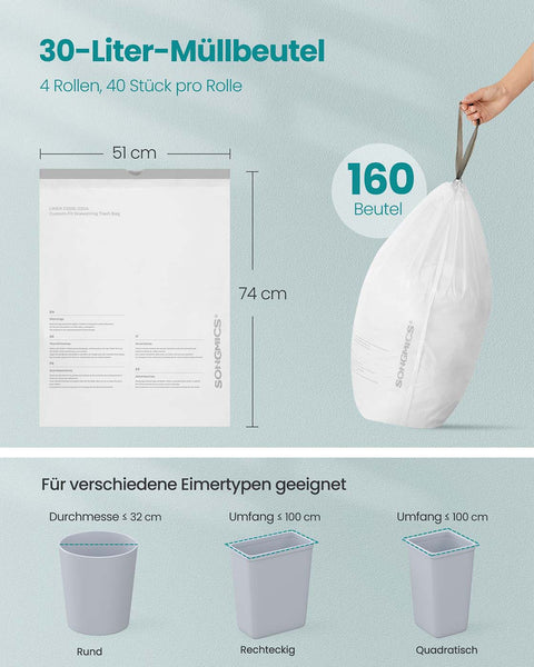 Rootz 30 L Garbage Bag - Trash Bag - Rubbish Bag - Pull Tape for Easy Closure - 51cm x 74cm