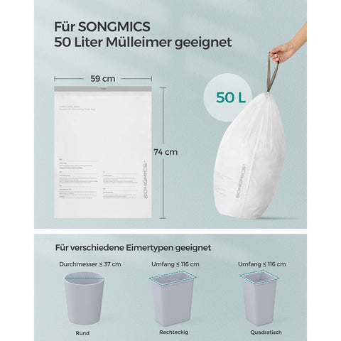 Rootz 2 Pack White Plastic Drawstring Bags - Trash Bags - Garbage Bags - 50 Liter Capacity - 25μm Thick Polyethylene - 59cm x 74cm - Max Load 25kg - Pack of 80 Bags