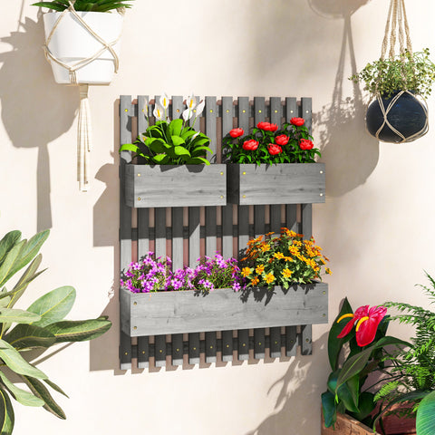 Rootz Wall Mounted Flower Box Set – Planter Rack – Vertical Garden – Space Saving – Solid Wood – 60x16x80cm – Freely Movable – Grey