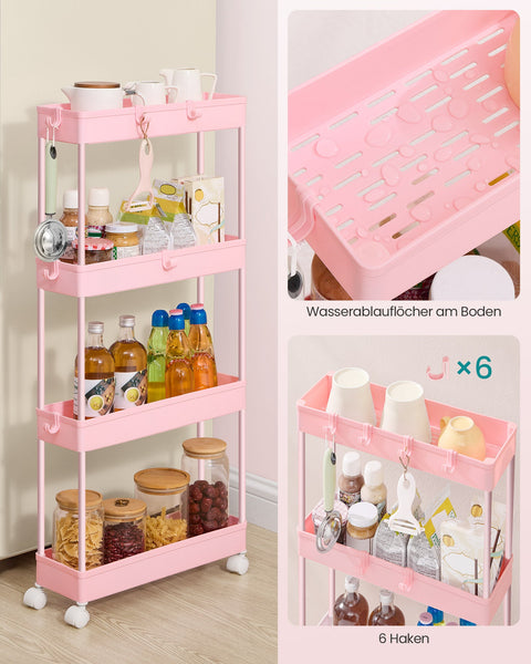Rootz 4 Level Storage Shelf - Organizer - Niche Shelf - Space-Saving - 14.4 x 42 x 86 cm - Pink