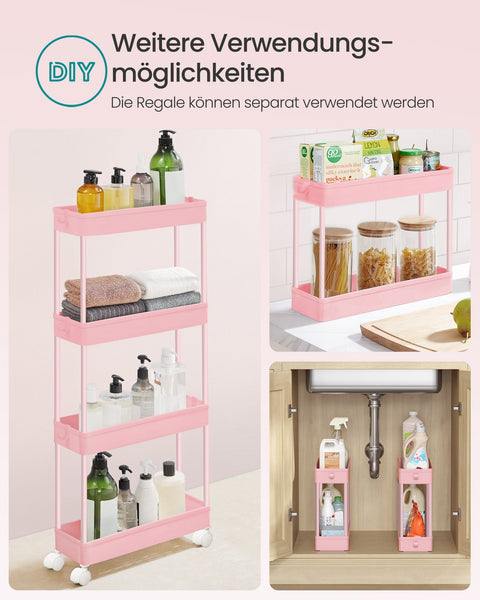 Rootz 4 Level Storage Shelf - Organizer - Niche Shelf - Space-Saving - 14.4 x 42 x 86 cm - Pink