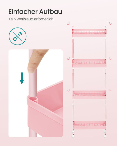 Rootz 4 Level Storage Shelf - Organizer - Niche Shelf - Space-Saving - 14.4 x 42 x 86 cm - Pink