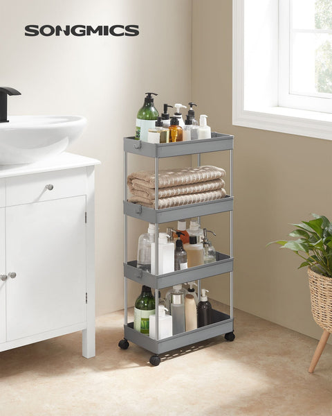 Rootz Gray Niche Shelf - Storage Rack - Organizer - PP Plastic - Stainless Steel Tubes - 22cm x 40cm x 88cm - 20kg Capacity