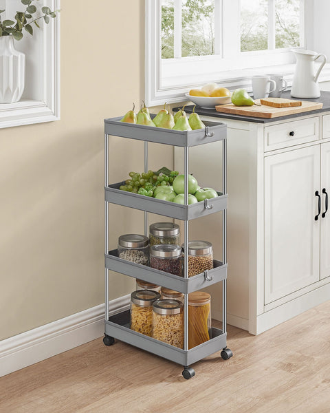 Rootz Gray Niche Shelf - Storage Rack - Organizer - PP Plastic - Stainless Steel Tubes - 22cm x 40cm x 88cm - 20kg Capacity
