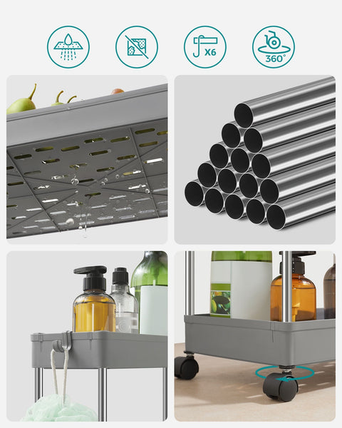 Rootz Gray Niche Shelf - Storage Rack - Organizer - PP Plastic - Stainless Steel Tubes - 22cm x 40cm x 88cm - 20kg Capacity