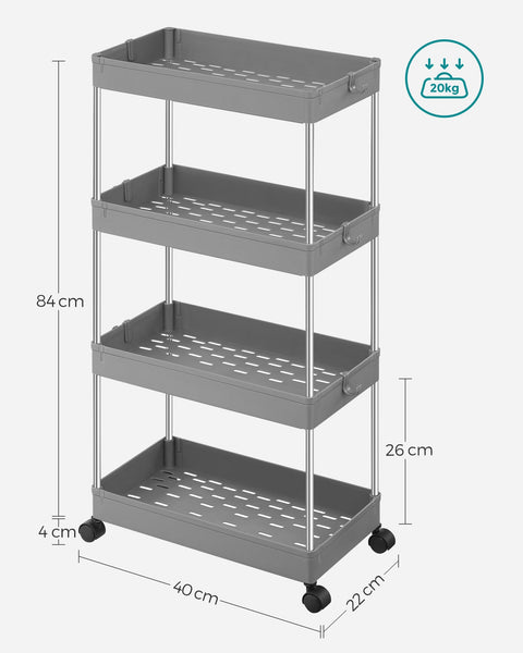 Rootz Gray Niche Shelf - Storage Rack - Organizer - PP Plastic - Stainless Steel Tubes - 22cm x 40cm x 88cm - 20kg Capacity