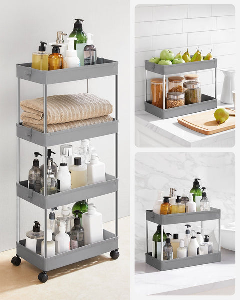 Rootz Gray Niche Shelf - Storage Rack - Organizer - PP Plastic - Stainless Steel Tubes - 22cm x 40cm x 88cm - 20kg Capacity
