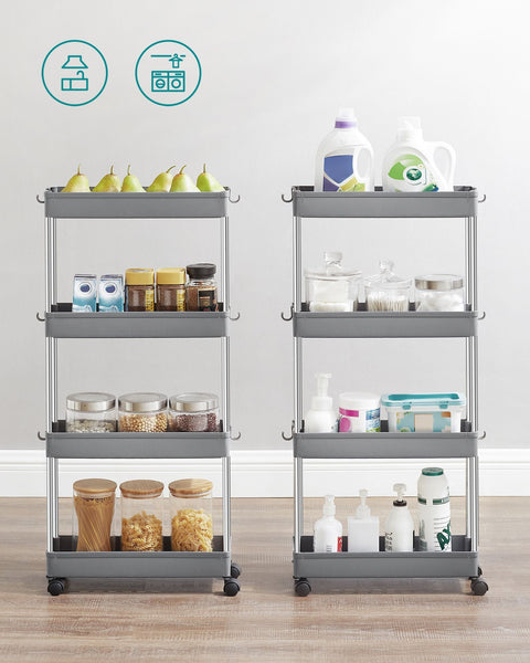 Rootz Gray Niche Shelf - Storage Rack - Organizer - PP Plastic - Stainless Steel Tubes - 22cm x 40cm x 88cm - 20kg Capacity