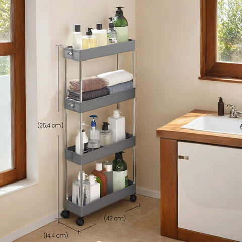 Rootz 4-Tier Kitchen Trolley - Kitchen Cart - Storage Shelf - Compact & Sturdy - 40 x 12.5 x 86 cm