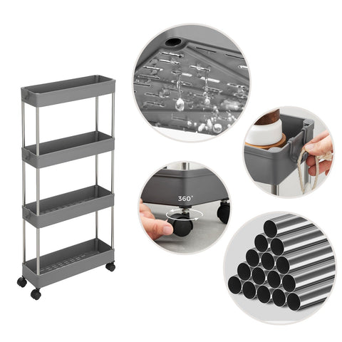 Rootz 4-Tier Kitchen Trolley - Kitchen Cart - Storage Shelf - Compact & Sturdy - 40 x 12.5 x 86 cm