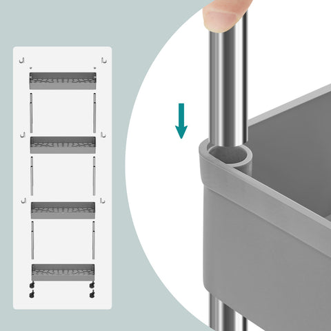 Rootz 4-Tier Kitchen Trolley - Kitchen Cart - Storage Shelf - Compact & Sturdy - 40 x 12.5 x 86 cm
