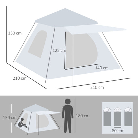 Rootz Camping Tent with Veranda - Pop-up Tent - Family Tent - Waterproof & Ventilated - 210cm x 210cm x 150cm
