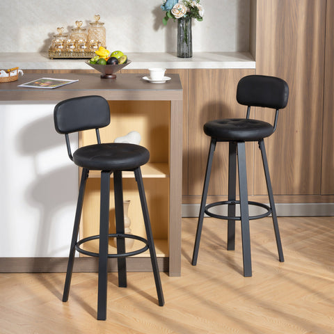 Rootz Set of 2 Bar Stools - Counter Chairs - High Chairs - Padded Faux Leather, 360° Swivel, Metal Frame, Black, 38x43.5x99 cm