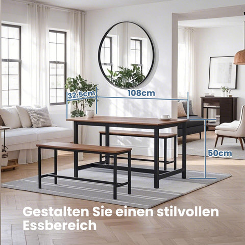 Rootz 2 Piece Dining Bench Set - Kitchen Benches - Dining Room Benches - Sturdy Iron Frame - 108cm x 32.5cm x 50cm