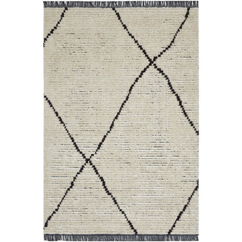 Rootz Geometric Motif Rug - Soft Color Carpet - Fringe Detail Mat - Luxurious Softness - 120cm x 180cm