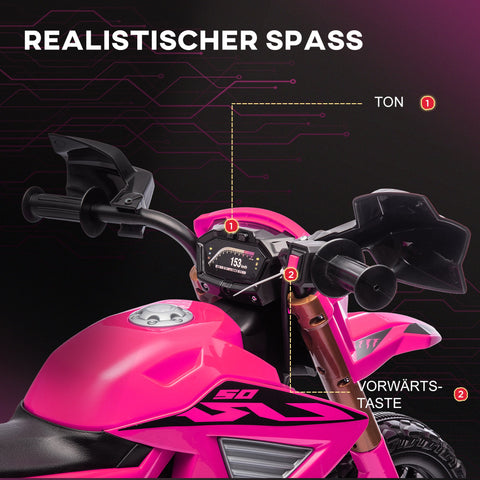 Rootz 12V Pink Electric Motorcycle for Children - Kids Ride-On - Children's Vehicle - Support Wheels - 105cm x 57cm x 62cm