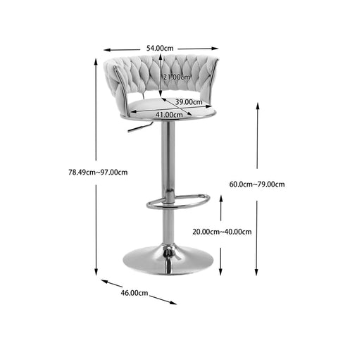 Rootz Adjustable Velvet Bar Stools - Swivel Stools - Ergonomic Seating - Gold Base - 54cm x 48cm x 78cm - Promotes Posture & Comfort