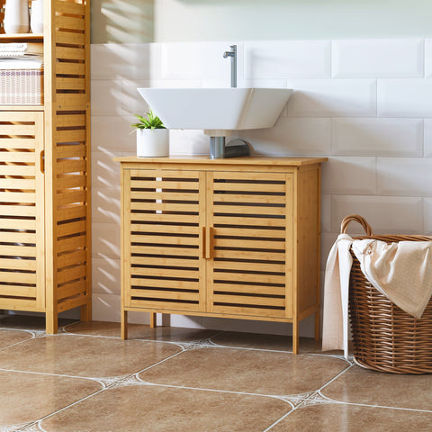 Rootz Bamboo Sink Base Cabinet - Bathroom Base Cabinet - Under Sink Storage - Elegant & Space-Saving - 66cm x 29cm x 61.5cm