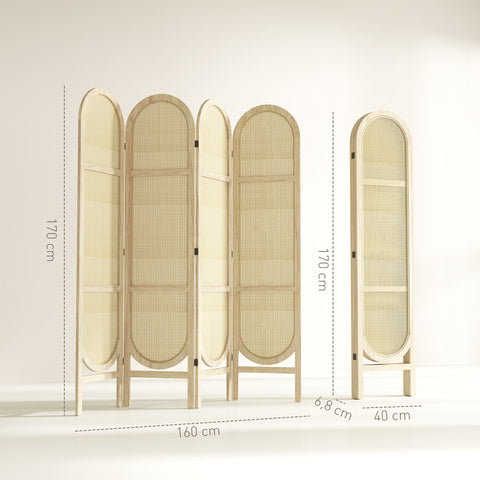 Rootz 4 Panel Wood Paravent - Room Divider - Folding Screen - Elegant Privacy Solution - 170 x 160 cm