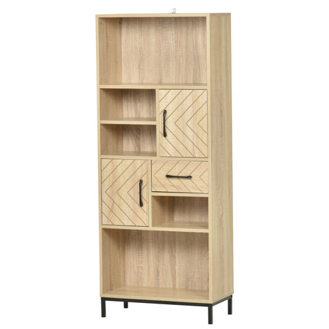 Rootz Bookcase Highboard - Wooden Bookshelf - Storage Unit - Modern Design - 60x30x150cm with Shelves and Cupboards