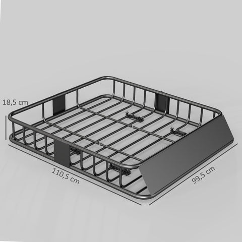 Rootz Car Roof Rack Basket - Cargo Carrier - Luggage Holder - Heavy Duty, 200lb Capacity, Wind Deflector, Silver, Black, 110.5 x 99.5 x 18.5 cm