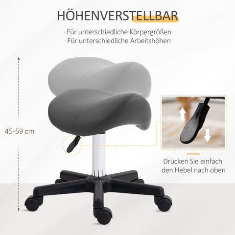 Rootz Grey Roll Stool - Saddle Seat - Height Adjustable Chair - Ergonomic Seating - 48 x 47 x 45-59 cm