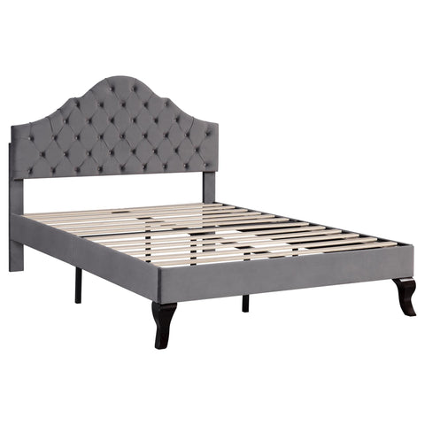 Rootz Upholstered Bed - Adjustable Headboard - Slatted Frame - Velvet Comfort - 203cm x 140cm x 118-124cm - Gray