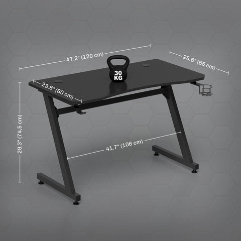 Rootz Gaming Desk - Computer Table - Workstation - Cable Management - Headphone Holder - Adjustable Height - 120cm x 65cm x 74.5cm