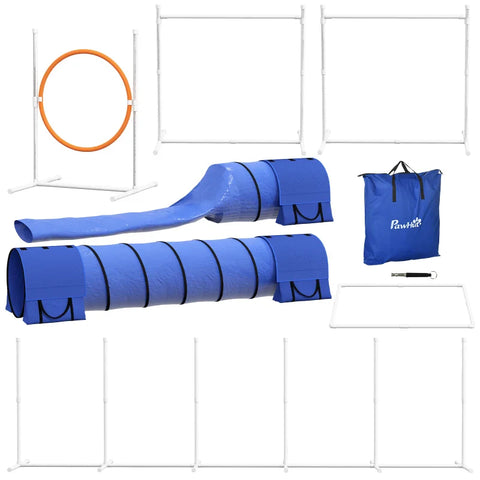 Rootz Dog Agility Set - 1 Hoop - Dog Course - 2 Tunnels - 2 Hurdles - U-shaped Ground Spike - Carry Bag - Plastic-ABS-oxford - White-orange-blue - 321 cm x 63c m x 93 cm