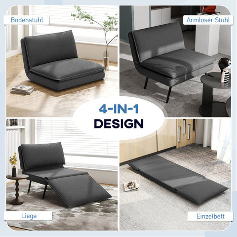 Rootz Sofa Bed - Adjustable Backrest - Breathable Fabric - Integrated Headrest - 76L x 75W x 56H cm (Floor Chair) - Grey