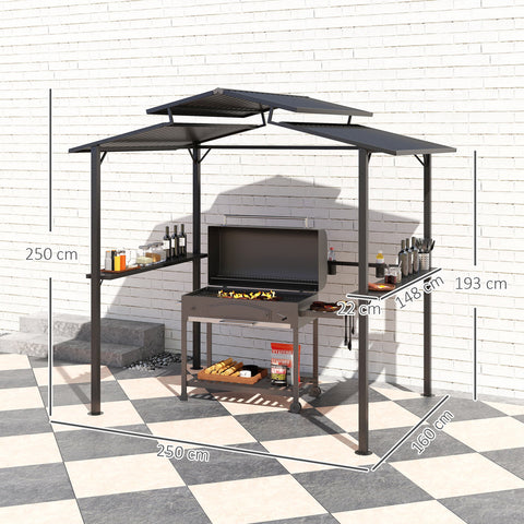 Rootz Grill Pavilion - Outdoor Shelter - BBQ Canopy - Waterproof Metal Roof - 250 x 160 x 250 cm