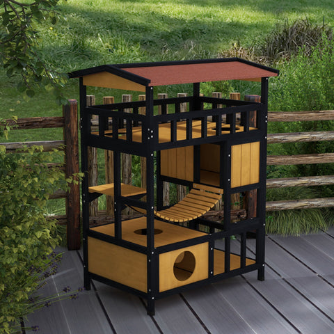 Rootz Cat House - Cat Paradise - Feline Retreat - 4-Level Fun - Fir Wood - 84cm x 60cm x 116cm