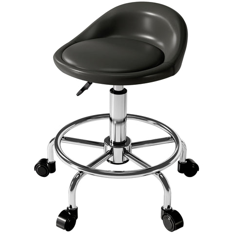 Rootz Roll Stool - Salon Chair - Height Adjustable Stools - Enhanced Comfort - 43L x 43W x 59-75H cm - Black