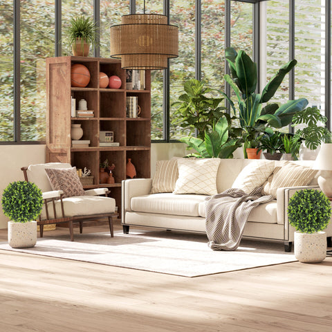 Rootz 2-Set Artificial Plants - Faux Boxwood Balls - Fake Eucalyptus - UV Resistant - Indoor Outdoor - Ø40cm x 56cm